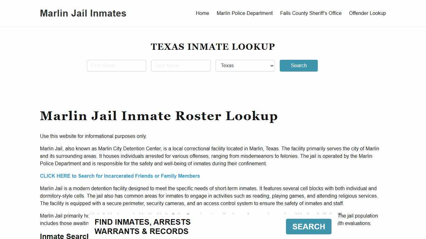 Marlin Jail Inmate Roster, Falls County, TX, Offender Search