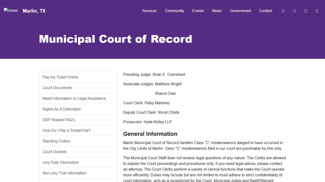 Municipal Court of Record - Marlin, TX