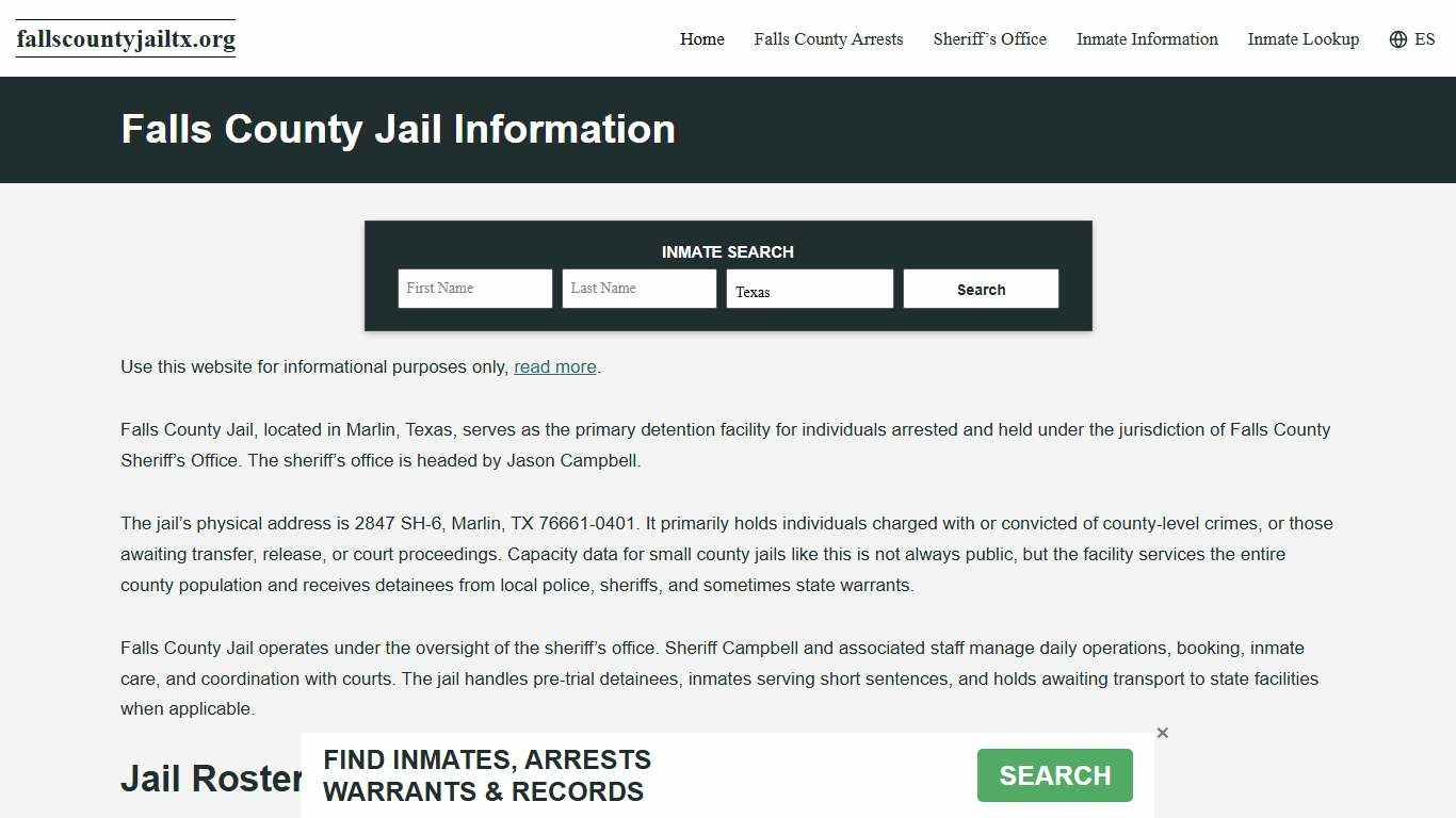 Falls County, TX Jail Roster, Inmate Info
