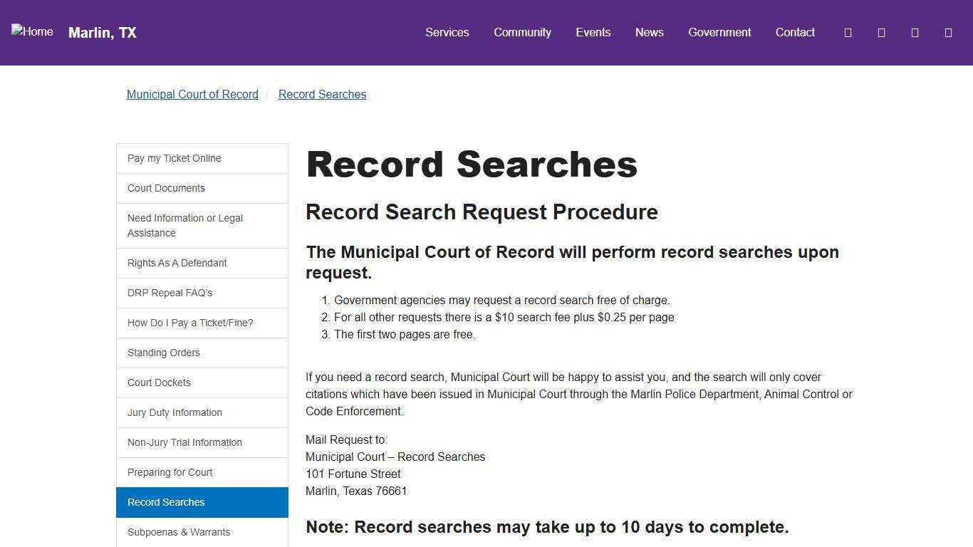 Record Searches - Marlin, TX
